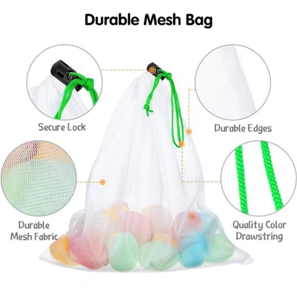 20 Pieces Reusable Produce Bags Mesh Pouch Toy Storage Bags Drawstring Organizer - Picture 3 of 7